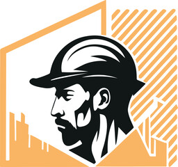Construction worker logo, worker icon