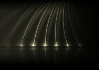 Grey sepia toned neon waves with reflection. Abstract shiny technology retro background. Futuristic glowing vector design