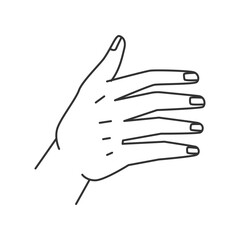 Perfect manicure, abstract hand woman arm gesture. Vector gesturing arm, isolated palm with female fingernails, body language sign. Non verbal communication, gesturing hand