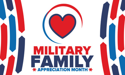 National Military Family Month in United States. Celebrate annual in November. Thank you for military family. Patriotic american elements. Poster, card, banner, background. Vector illustration