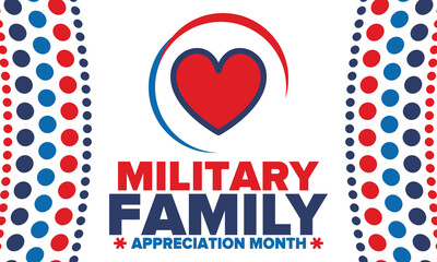 Obraz premium National Military Family Month in United States. Celebrate annual in November. Thank you for military family. Patriotic american elements. Poster, card, banner, background. Vector illustration