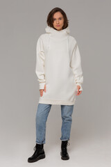 Blank sweatshirt mock up isolated. Female wear plain hoodie mockup. Plain hoody design...