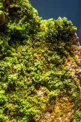 Close-up of naturally occurring rare green crystalline ore