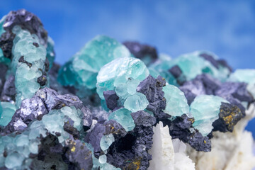 Closeup of naturally occurring rare blue crystalline ore