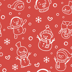 Seamless background with snowmen, christmas background. Vector illustration