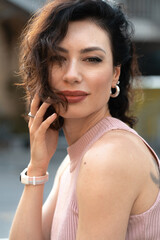 close up portrait of beautiful curly woman