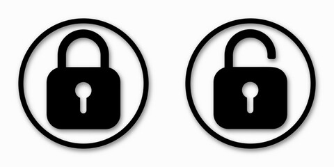Set of lock icons, lock icon. Safety symbols. Vector illustration. Close and open lock padlock symbols. Sign of locked and unlocked padlock.