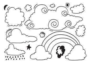 Hand drawn cloud collection. Flat style vector illustration on white background.