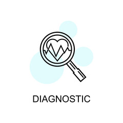 Heart diagnostics linear icon. Design medical icon with magnifying glass and cardiogram heart in linear style isolated. vector eps10