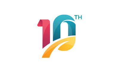 10s years old celebrating green leaves logo. Anniversary year of 10 th vector template. Birthday greetings celebrates. Environmental protection, natural products.