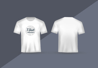White editable t-shirt mockup in front and back side on white background 