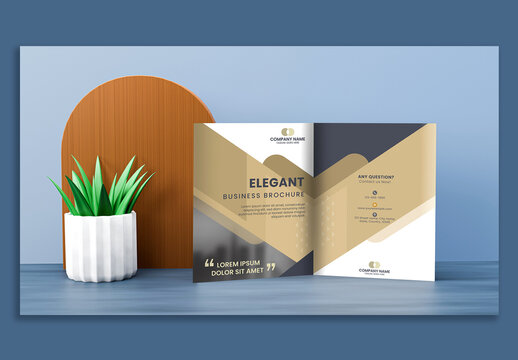 Bi-fold or half-fold brochure template for mock up and presentation design. 3D Render for corporate presentation. 
