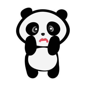 scared panda bear with a bamboo
