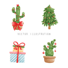 Christmas cactus, Christmas vector illustration