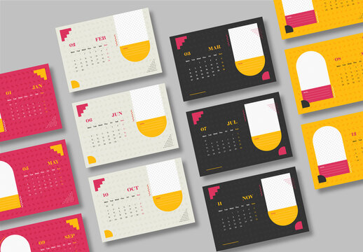 Colorful Set of 2023 Desk Calendar Template with Corporate layout with week start Monday. Ready to print template with photos placeholder.