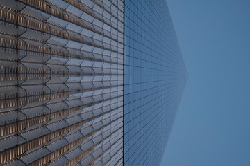 NEW YORK - March 19, 2018: Freedom Tower 1 WTC in Manhattan on March 19, 2018. One World Trade Center is the tallest building in the Western Hemisphere and the third-tallest building in the world.