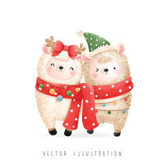 Christmas llama, Christmas vector illustration