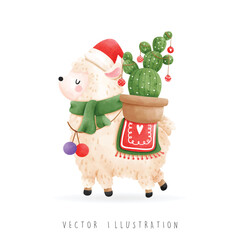 Christmas llama, Christmas vector illustration