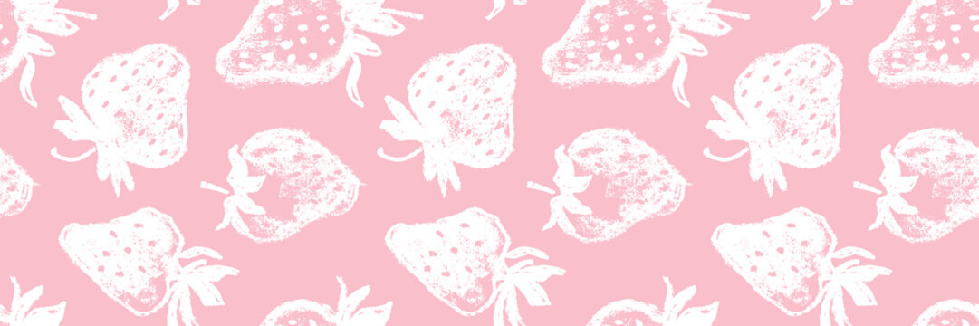 Pink strawberry pattern seamless, strawberries illustration for fabric ornament, textile design. Hand drawn vector red berry. Juice or jam label design. Red berries background. Strawberry backdrop.