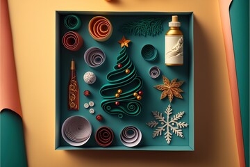 Christmas gift box from top view Generative AI