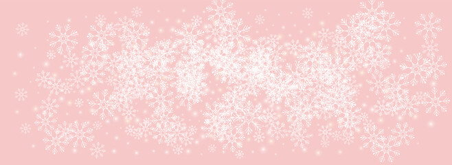 White Snow Vector Panoramic Pink Background.