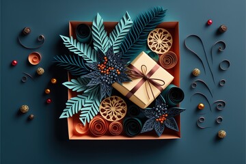 Christmas gift box from top view Generative AI