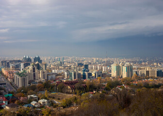 Obraz premium Beautiful city view of Almaty Kazakhstan from top of the hill Kok tobe