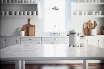 Fototapeta na wymiar White kitchen backdrop for product display 