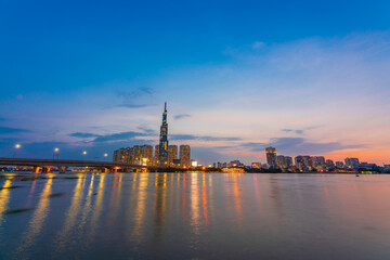 Beautiful Sunset at Landmarks 81 Ho Chi Minh City, the tallest building in Vietnam