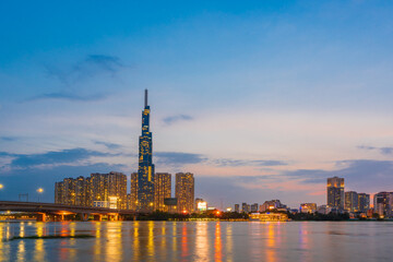 Beautiful Sunset at Landmarks 81 Ho Chi Minh City, the tallest building in Vietnam