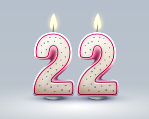 Happy Birthday years. 22 anniversary of the birthday, Candle in the form of numbers. Vector
