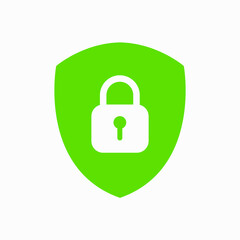 Icon or symbol of a shield with a closed padlock. Sign lock on a white background. Vector illustration.