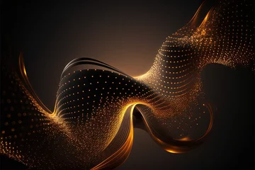 Peel and stick wall murals Fractal waves golden glowing wave on dark background Generative AI