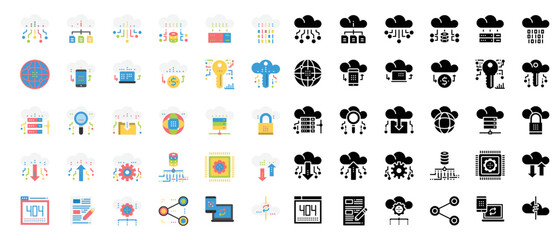 Cloud Data Technology Services Icons Vector , Network, Database, Download,