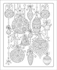 Christmas Ornaments Coloring page, christmas decorations. Christmas Coloring Sheet for Adults. Coloring pages for kids, party activity to have a great time.
