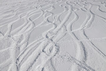 Fresh snow skiing tracks