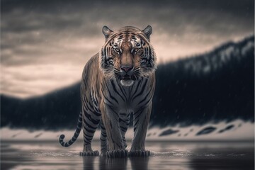 tiger in the water Generative AI - obrazy, fototapety, plakaty