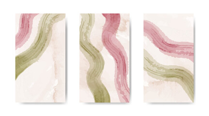 Collection of abstract hand drawn aesthetic minimal watercolor background for social media stories