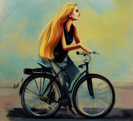 beautiful young blonde woman with bike