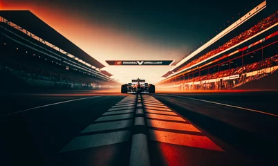 Wall murals F1 Racing car at high speed. Racer on a racing car passes the track. Motor sports competitive team racing. Motion blur background. digital art 