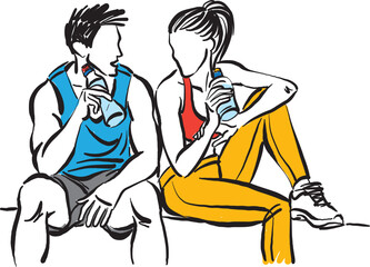 fitness couple man and woman drinking water exercise concept work out vector illustration