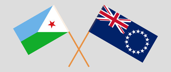 Crossed flags of Djibouti and Cook Islands. Official colors. Correct proportion