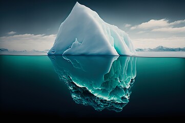 Iceberg in polar regions. Antarctica. Greenland. Hidden threat or danger concept. Global warming. Melting glacier. Underwater in the ocean