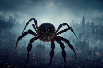 illustration giant spider destroys a city made with generative ai