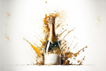 champagne bottle splash, generative AI - obrazy, fototapety, plakaty