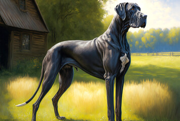 A majestic great Dane dog is standing tall and proud. Generative AI