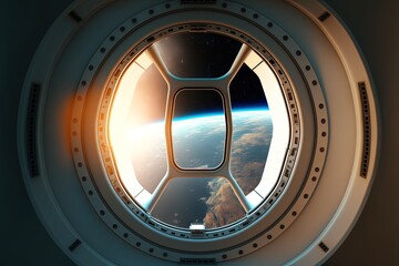 Fototapeta premium Sci-fi spaceship window Generative AI illustration