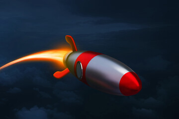 Naklejka na ściany i meble Rocket on sky 3d illustration