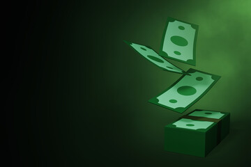 Money 3d illustration on dark background