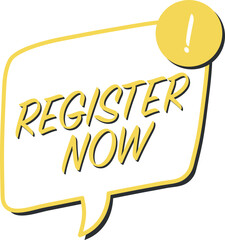 register now on speech bubble